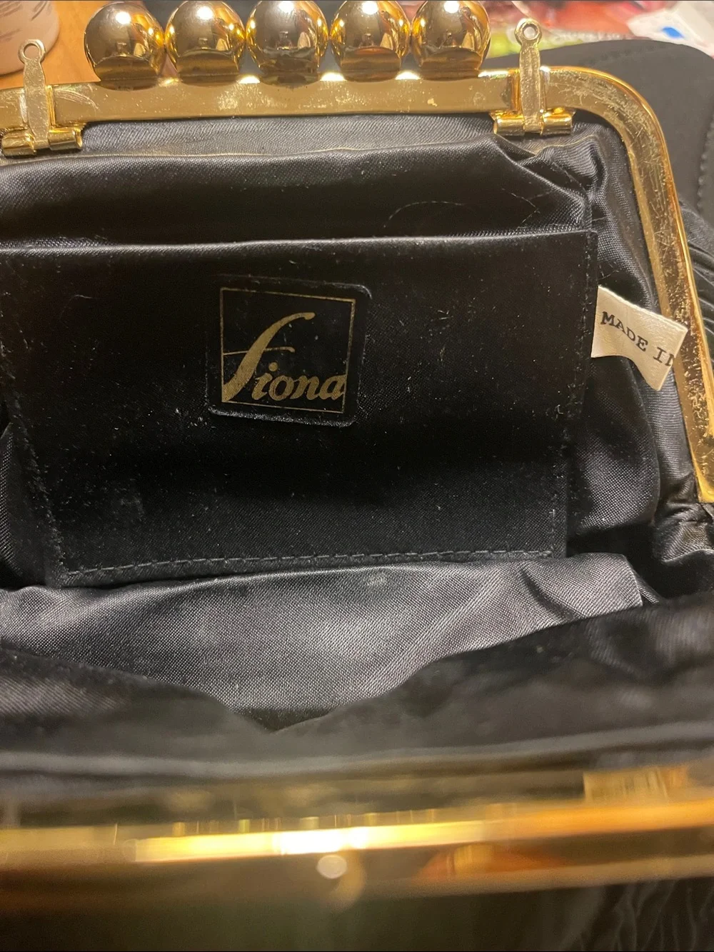 Classy and Elegant Black Ruched Evening Clutch with Gold Frame